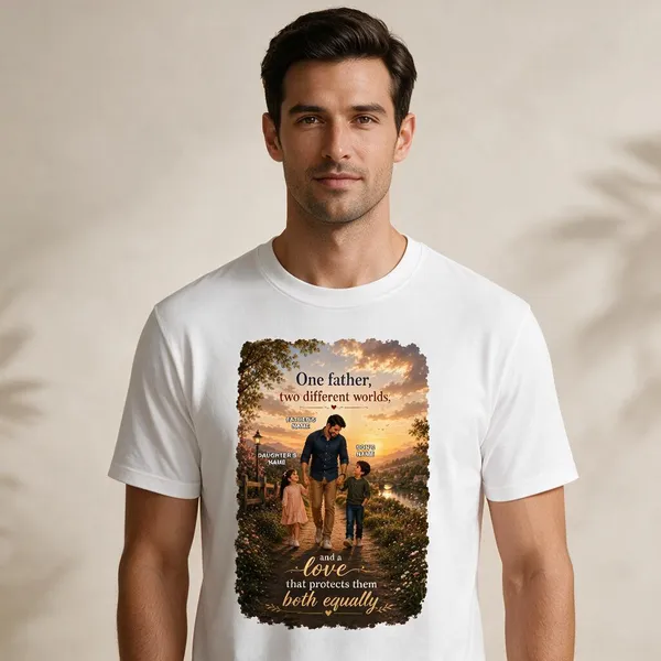 Customised__One_Father_Two_Different_Worlds_Father_And_2_Kids_Premium_Cotton_T_Shirt_White