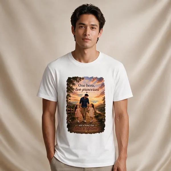Customised__One_Hero_Two_Princesses_Father_And_2_Daughters_Premium_Cotton_T_Shirt_White