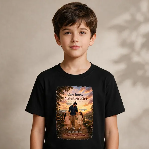 Customised__One_Hero_Two_Princesses_Father_And_2_Daughters_Premium_Cotton_T_Shirt_Black