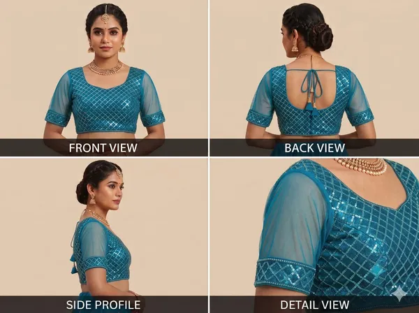 Teal_Net_Blouse_For_Women