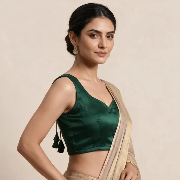 Bottle_Green_Satin_Blouse_For_Women