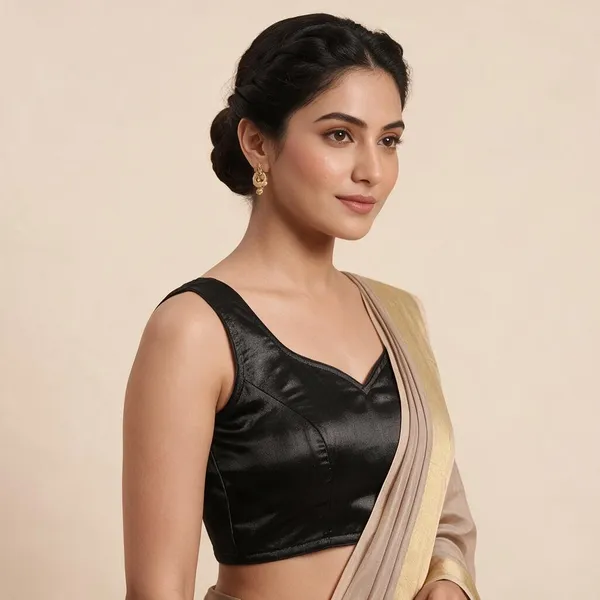 Black_Satin_Sleeveless_Blouse_For_Women