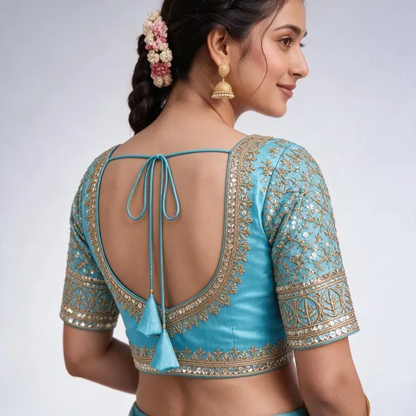 Turquoise_Satin_Blouse_For_Women