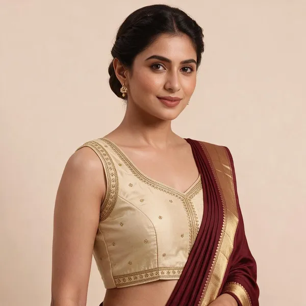 Beige_Satin_Sleeveless_Blouse_For_Women