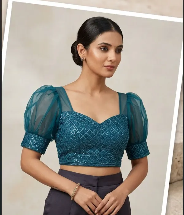 Blue_Net_Blouse_For_Women