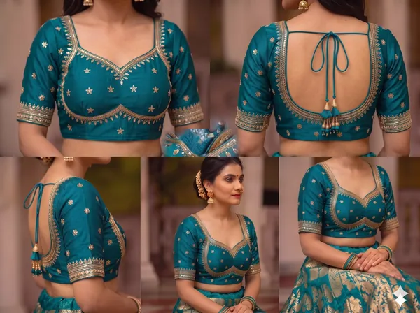 Teal_Blue_Satin_Blouse_For_Women