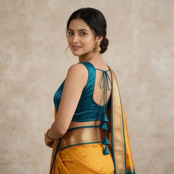 Turquoise_Blue_Satin_Blouse_For_Women