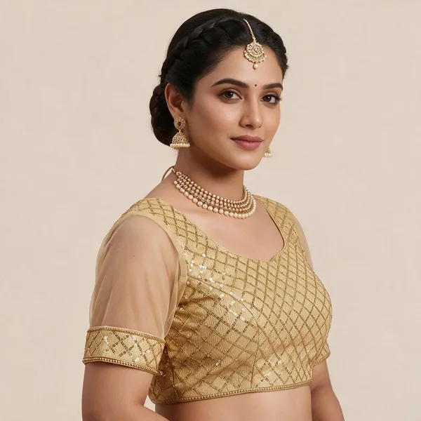 Beige_Net_Blouse_For_Women
