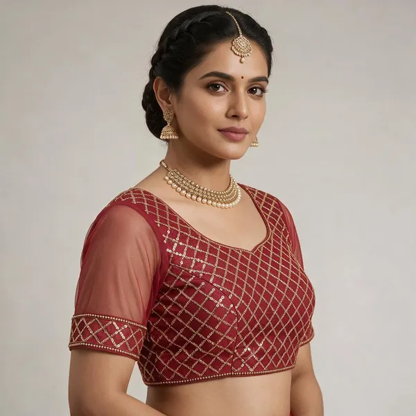 Maroon_Net_Blouse_For_Women