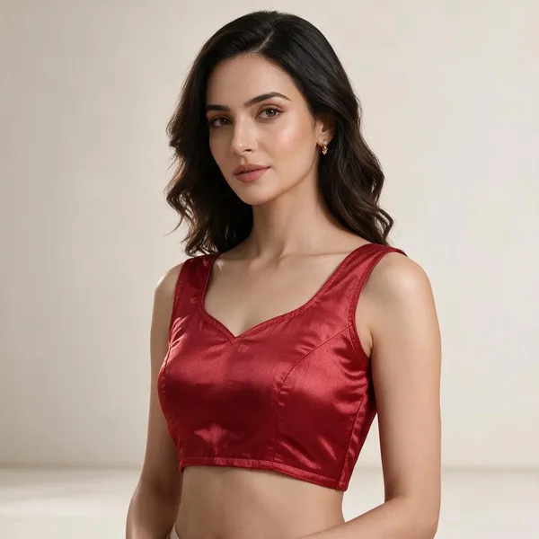 Red_Satin_Sleeveless_Blouse_For_Women