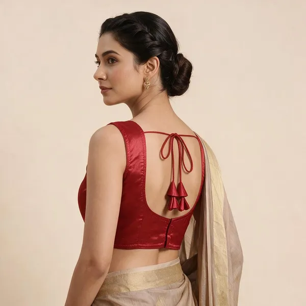 Red_Satin_Sleeveless_Blouse_For_Women