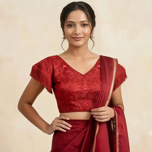 Red_70%_Polyester_30%_Silk_Blouse_For_Women