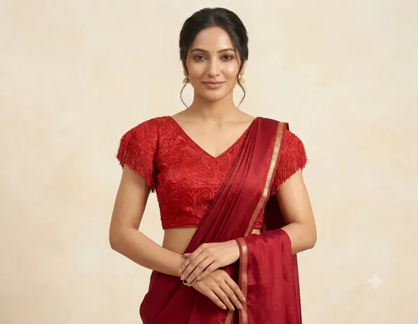 Red_70%_Polyester_30%_Silk_Blouse_For_Women