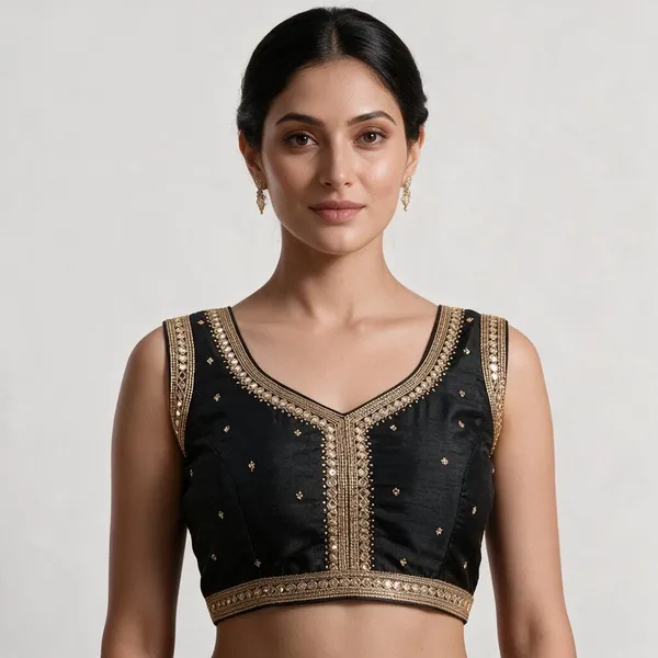 Black_Satin_Sleeveless_Blouse_For_Women