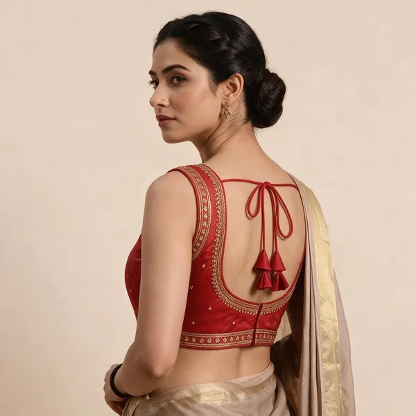 Red_Satin_Sleeveless_Blouse_For_Women
