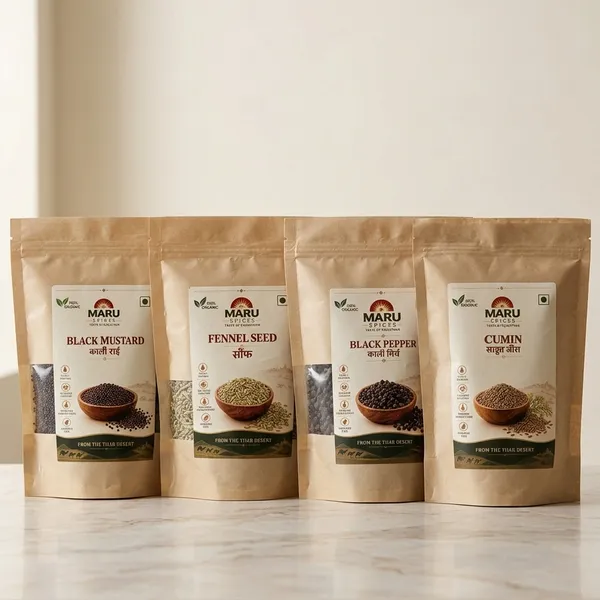 Maru_Spices_Organic_Whole_Spices_Combo_-_Cumin,_Mustard,_Fennel_&_Black_Pepper_-_Pack_of_4