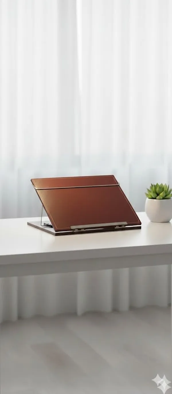 Leatherette_Table_Top_Writing_Desk_Height_Adjustable_Leatherette_Study_Stand_With_Acrylic_Finish_10_Mm_Thick_Brown_12_X_16_Inch