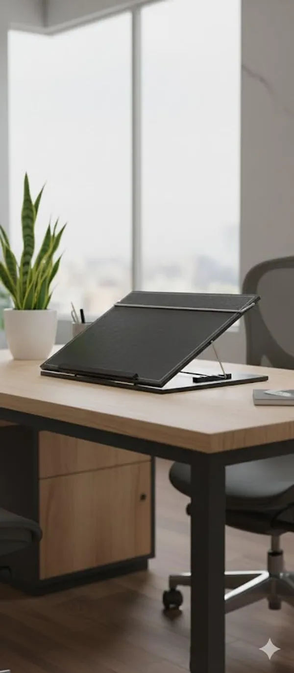 Leatherette_Table_Top_Writing_Desk_Height_Adjustable_Leatherette_Study_Stand_With_Acrylic_Finish_10_Mm_Thick_Black_12_X_16_Inch