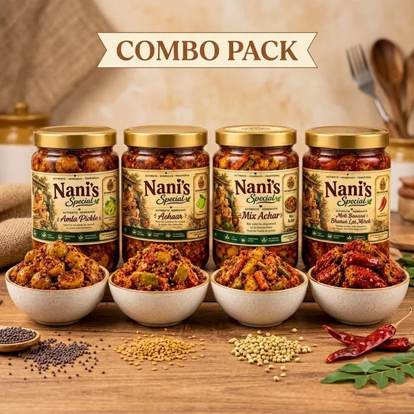 Nani'S_Special_Moti_Banarsi_Bharwi_Lal_Mirch,_Mix_Achar,_Mango_Tit_Bit_Pickle_Without_Gutli_And_Amla_Pickle_Pack_of_4