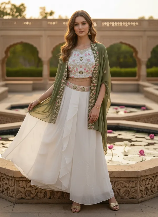 Olive_Green_And_White_Embroidered_Flared_Lehenga_Set_for_Women