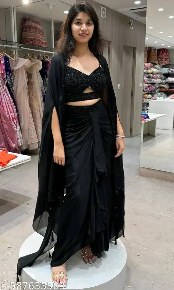 Black_Embellished_Pre-Draped_Lehenga_Choli_Set_for_Women