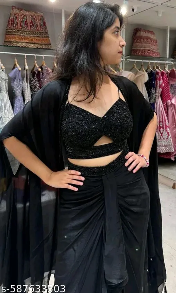 Black_Embellished_Pre-Draped_Lehenga_Choli_Set_for_Women