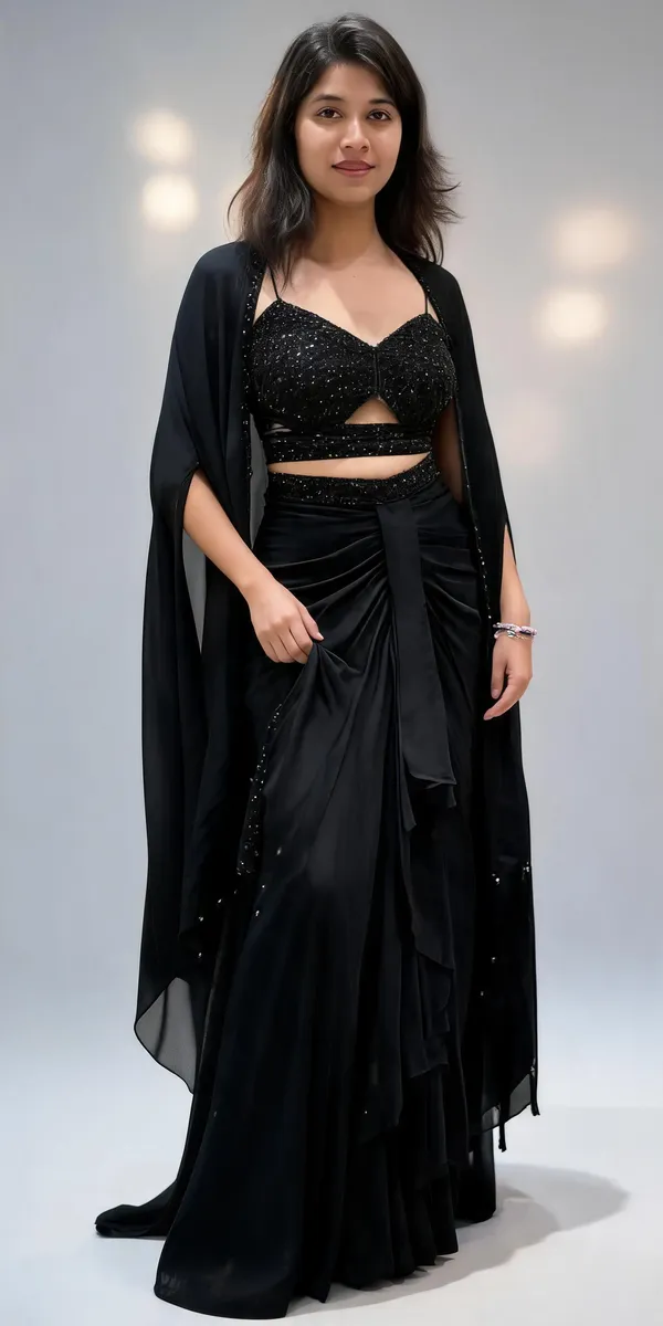 Black_Embellished_Pre-Draped_Lehenga_Choli_Set_for_Women