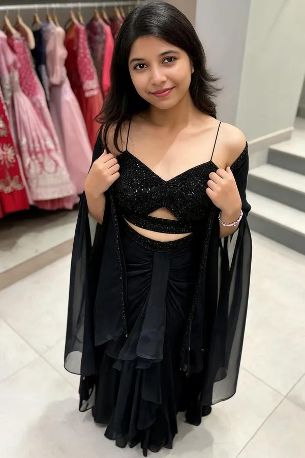 Black_Embellished_Pre-Draped_Lehenga_Choli_Set_for_Women