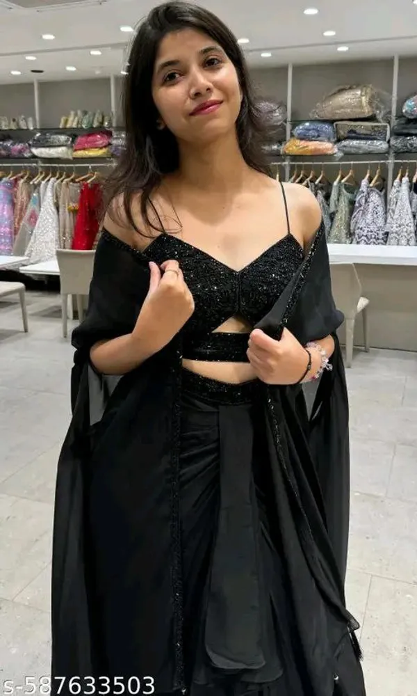 Black_Embellished_Pre-Draped_Lehenga_Choli_Set_for_Women