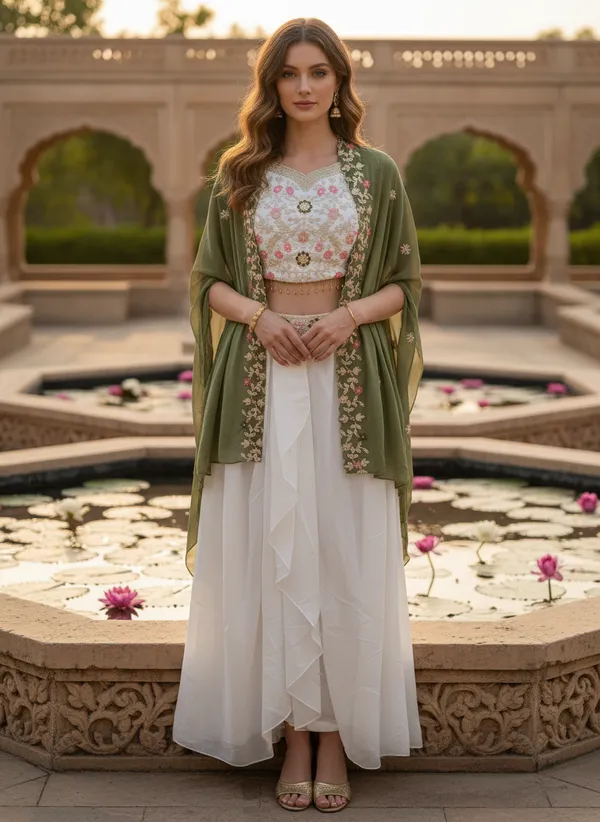 Olive_Green_And_White_Embroidered_Flared_Lehenga_Set_for_Women