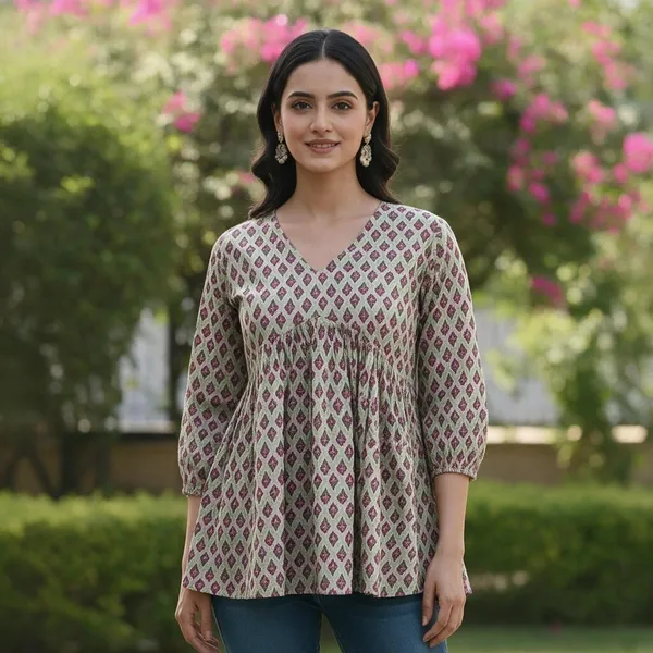 Women_Trendy_Flower_Printed_Cotton_Top_(Wear_With_Jeans)