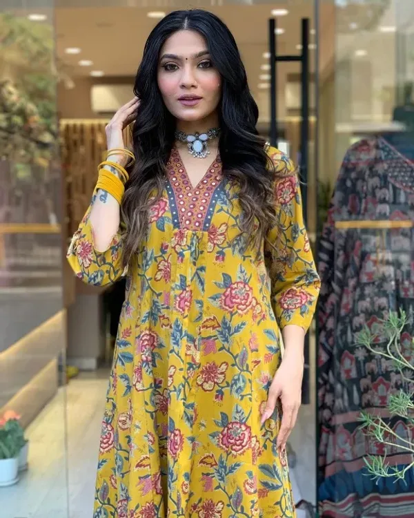 Mustard_Yellow_Women_Beautiful_Cotton_Flower_Printed_Neckline_Worked_Kurta_More
