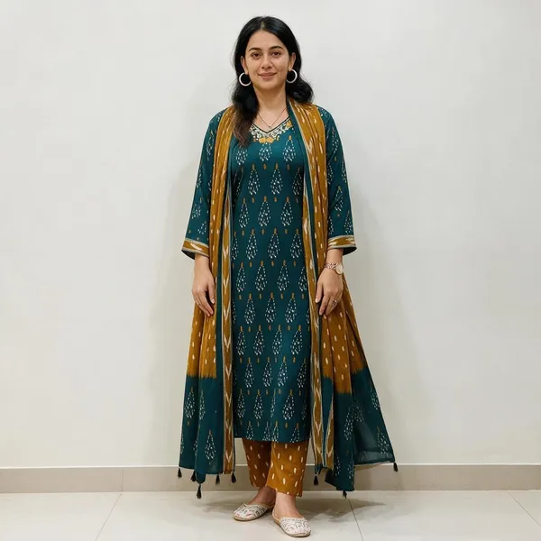 Women_Designer_Rich_Cotton_Floral_Printed_Rama_Green_Kurta_and_Pant_With_Dupatta