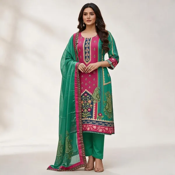 Women_Beautiful_Russian_Silk_Green_Printed_Kurta_with_Pant_and_Dupatta