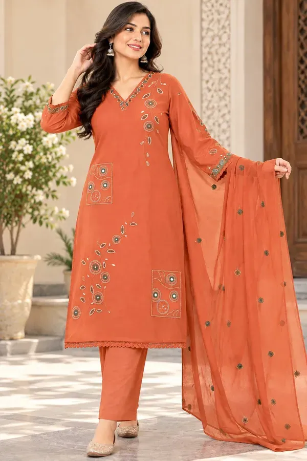 Women_Vibrant_Orange_Embroidered_Cotton_Kurta_With_Pant_And_Dupatta