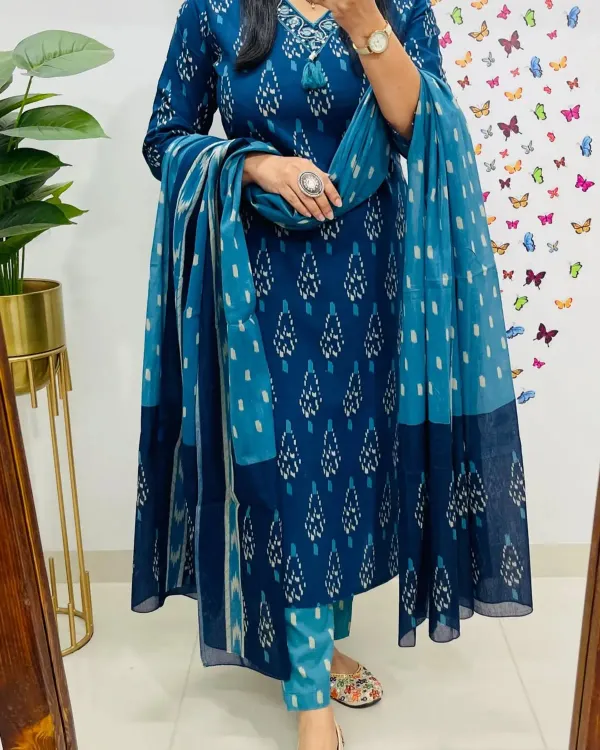 Women_Designer_Rich_Cotton_Floral_Printed_Blue_Kurta_And_Pant_With_Dupatta