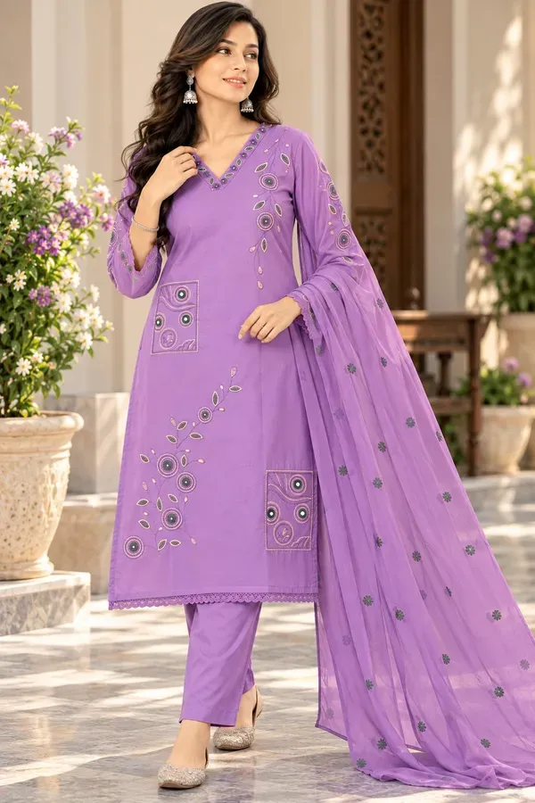 Women_Elegant_Lavender_Embroidered_Cotton_Kurta_With_Pant_And_Dupatta