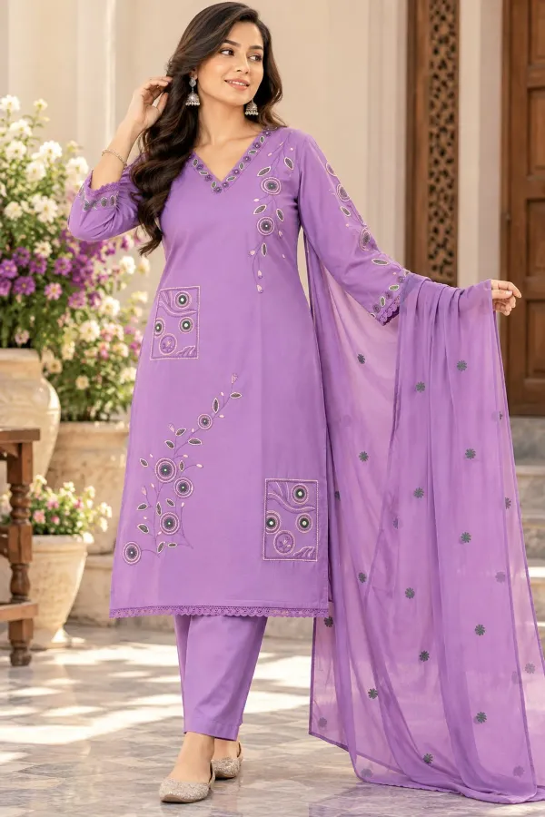 Women_Elegant_Lavender_Embroidered_Cotton_Kurta_With_Pant_And_Dupatta