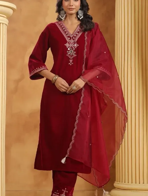 Women_Pure_Velvet_Fabric_V_Neck_Panel_Mirror_And_Embroidered_Worked_Kurti_W_More