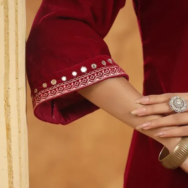 Women_Pure_Velvet_Fabric_V_Neck_Panel_Mirror_And_Embroidered_Worked_Kurti_W_More