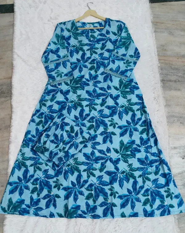 Women_Casual_Trendy_Crosia_Lace_Worked_And_Leaf_Printed_Cotton_Blue_Kurta_W_More