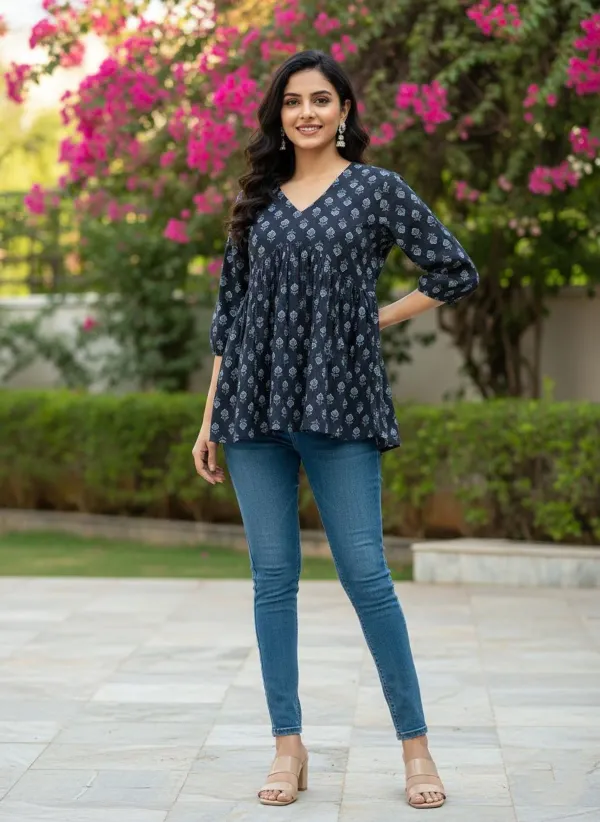 Women_Trendy_Flower_Printed_Cotton_Black_Top_Wear_With_Jeans
