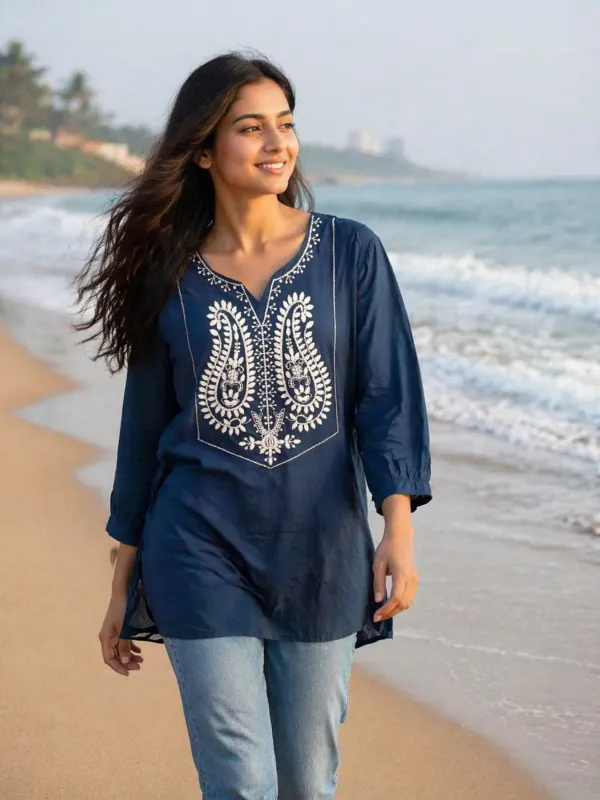 Women_Trendy_Flower_Emriodered_Cotton_Blue_Top_Wear_With_Jeans