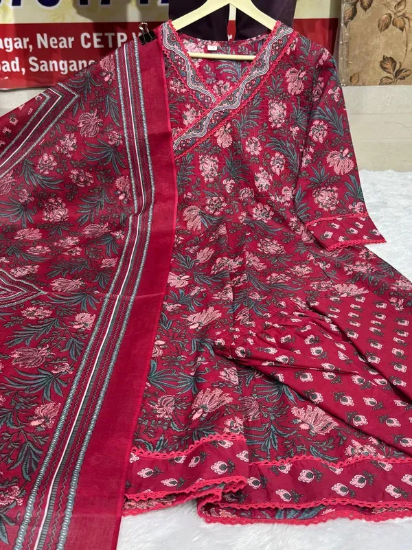 Women_Straight_Angrakha_Style_Floral_Printed_Cotton_Maroon_Kurta_With_Pant_More