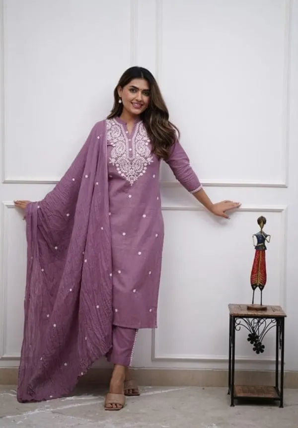 Women_Embroidered_Panel_Worked_Straight_Cotton_Onion_Color_Kurta_With_Pant