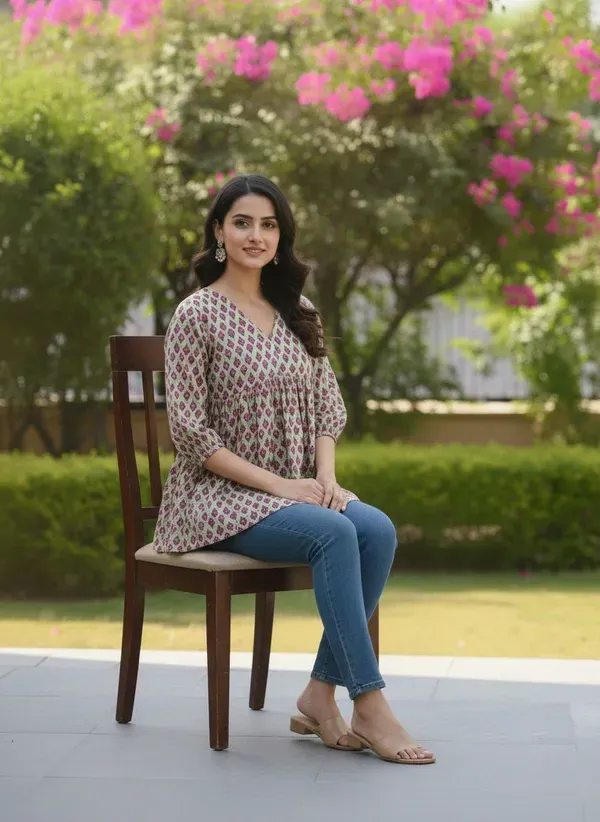 Women_Trendy_Flower_Printed_Cotton_Green_Top_Wear_With_Jeans