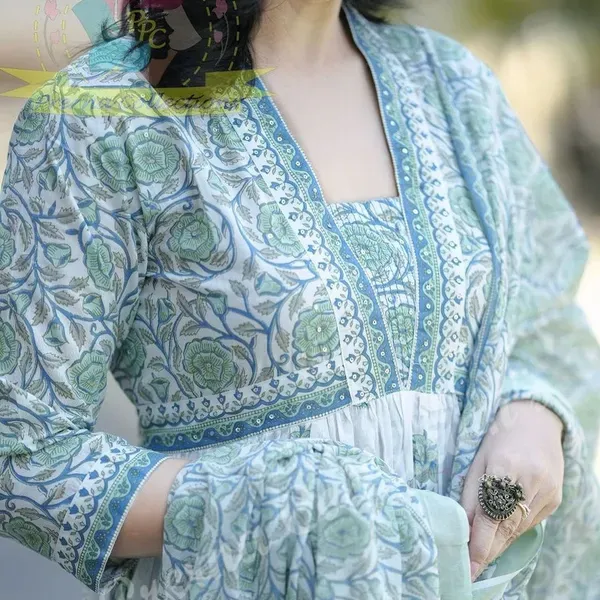 White_Blue_Cotton_Kurti_With_Pant_And_Dupatta_For_Women