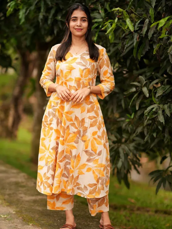 Women_Casual_Trendy_Crosia_Lace_Worked_And_Leaf_Printed_Cotton_Lightyellow_More