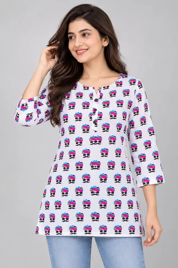 White_Cotton_Novelty_Print_Kurti_For_Women