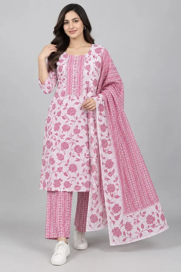 Pink_Cotton_Rose_Floral_Embroidered_Suit_Set_For_Women
